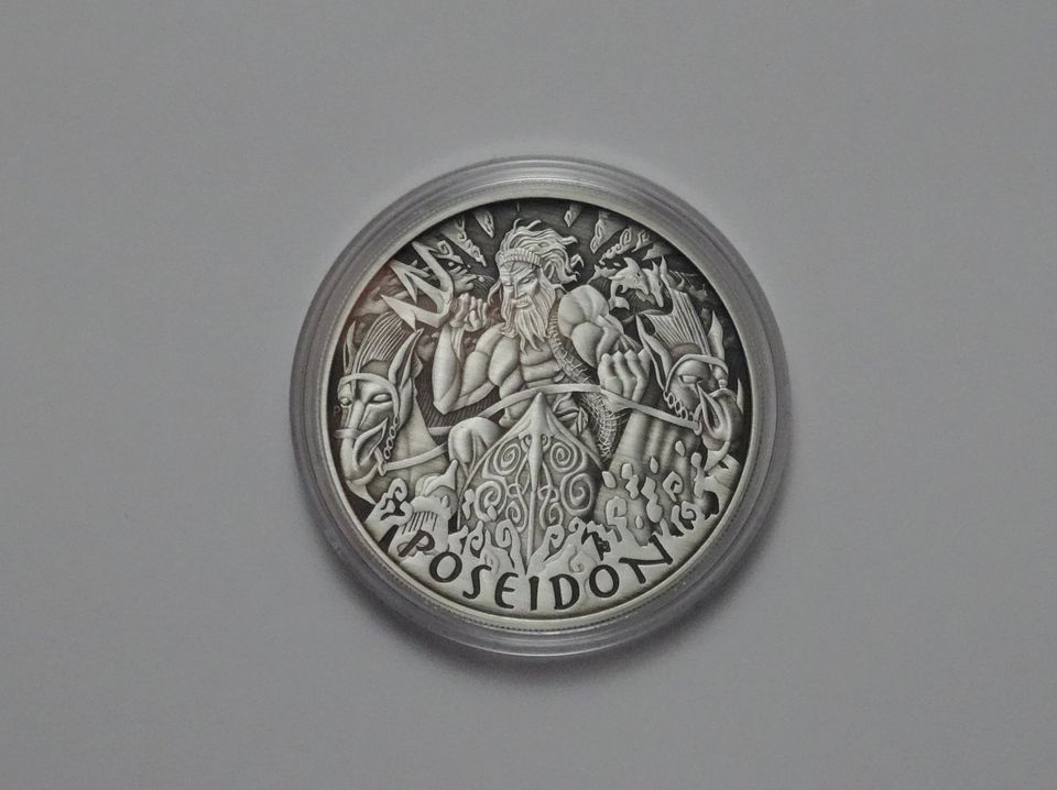 Tuvalu 2021 „Götter des Olymp POSEIDON“ 1 oz Silber Antik Finish in Regensburg