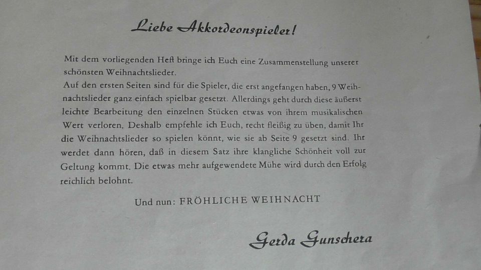 Weihnachtslieder Notenheft für Akkordeon von 1952 in Groitzsch