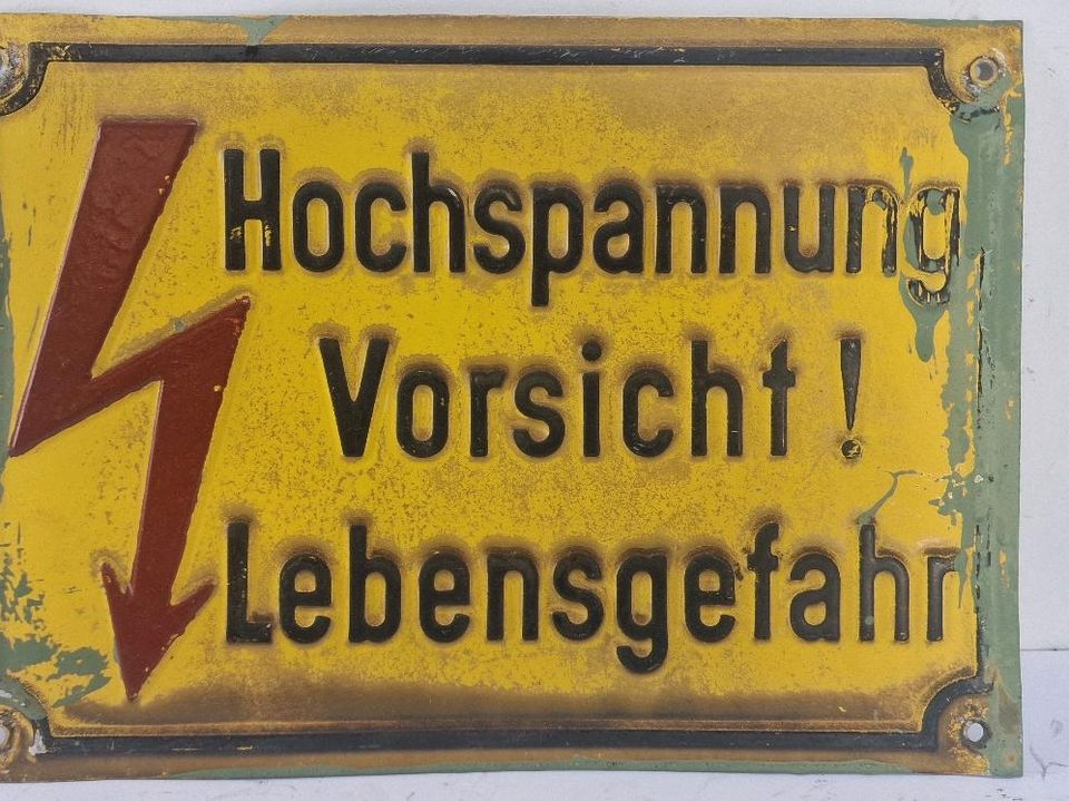 60er Jahre Blechschild  Hochspannung Vorsicht Lebensgefahr in Heusweiler