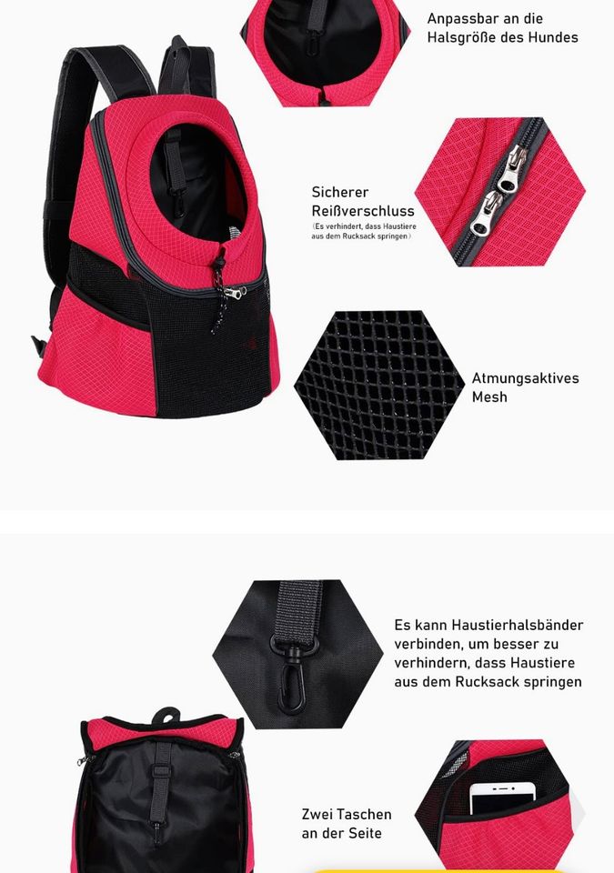 Hunderucksack, Hund Transport Rucksack, Atmungsaktiver Rucksack in Ortenberg