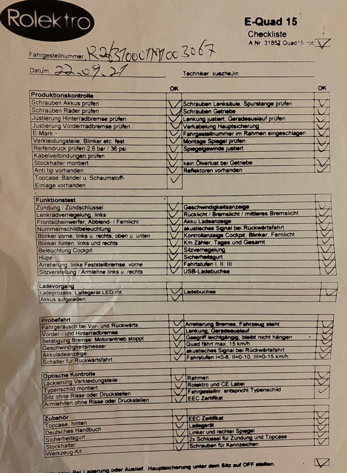 E-Quad 15 V.2 Rolektro  32 km gefahren / 22.09.2021 gebaut in Elsdorf-Westermühlen
