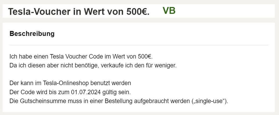 Tesla-Voucher  Wert  500€ für 450e in Koblenz