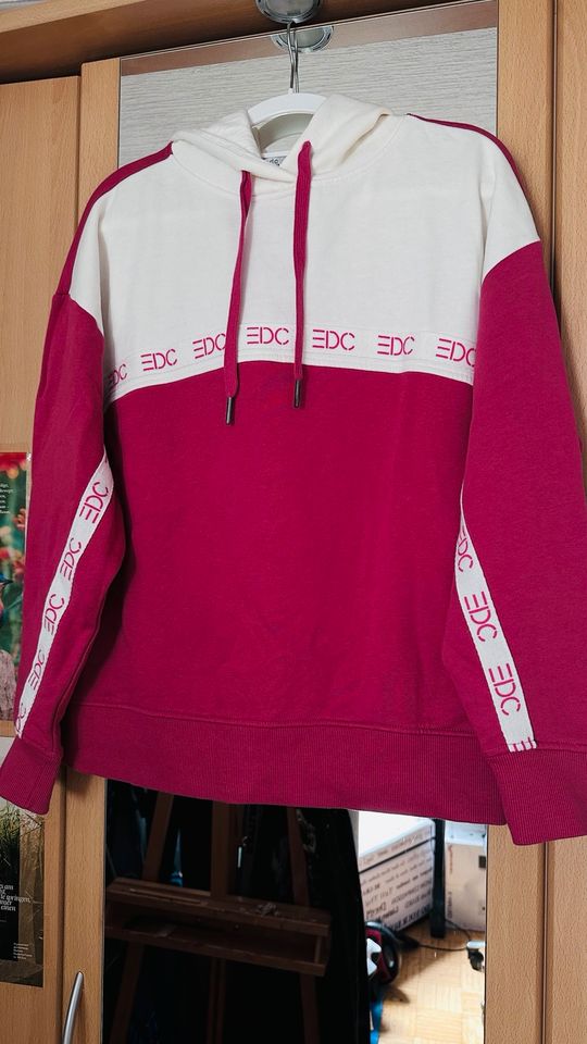 EDC Esprit Pullover Hoodie Rosa weiß Baumwolle in Bergisch Gladbach