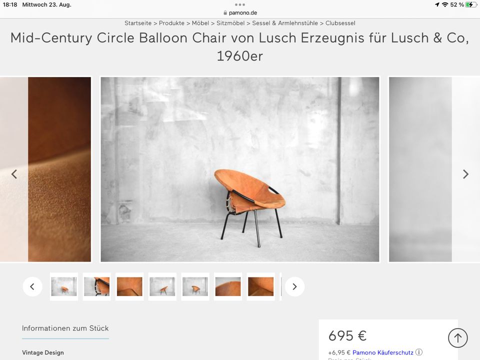 Vintage BALLOON CHAIR Lusch &Co Olsen mid century Leder 60s 70er in Schmallenberg