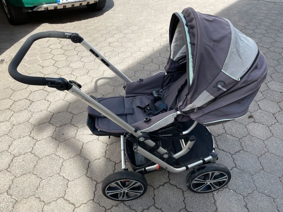 Kinderwagen Gesslein F6 grau + Babyschale mit Isofix in Ebersburg