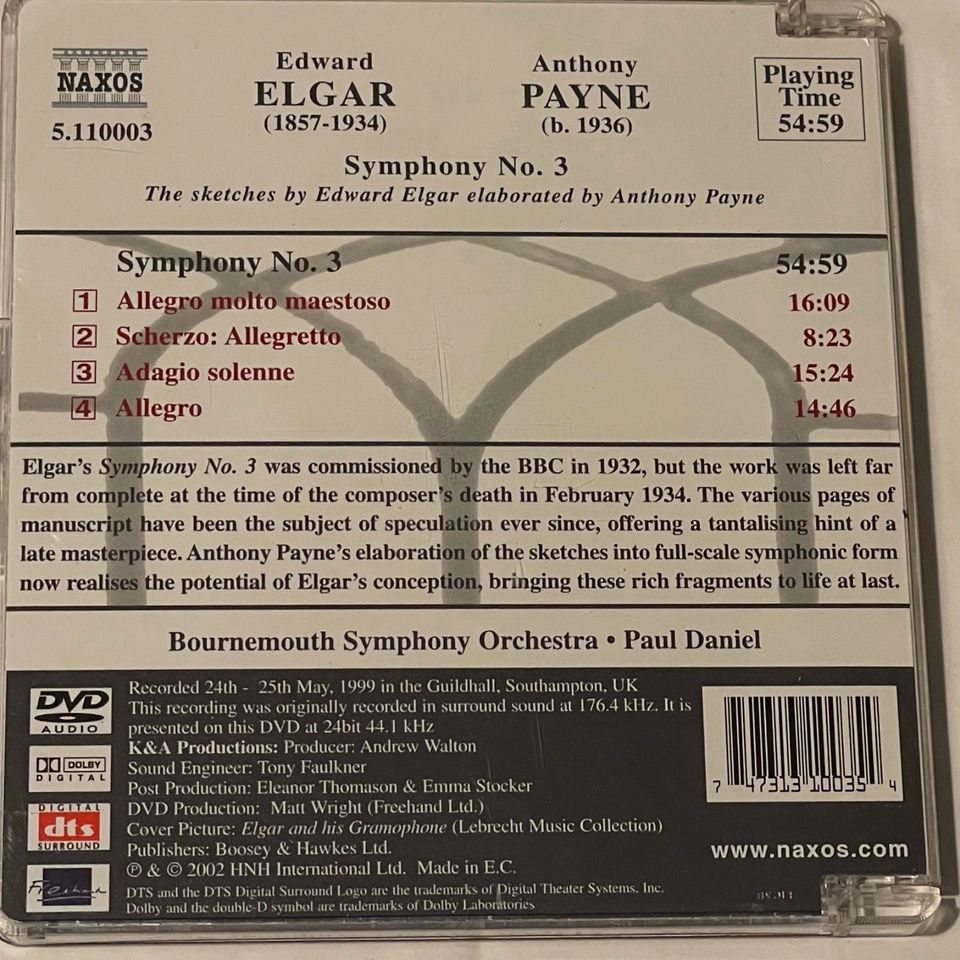 Edward Elgar The Sketches For Symphony No 3 Paul Daniel DVD-Audio in Hamburg