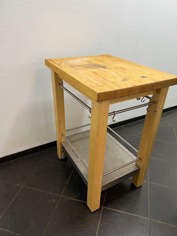 Holz Servierwagen Beistelltisch mit Edelstahl Boden 65x51cm in Bielefeld
