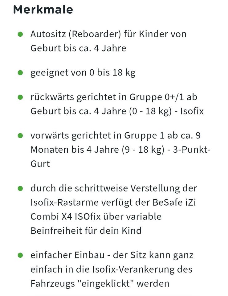 Reboarder Autositz Besafe izi combi x4 ISOfix in Herne