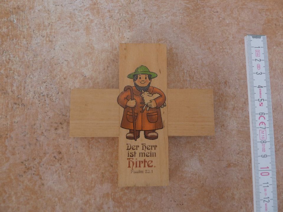 Holzkreuz, Der Herr ist mein Hirte, Psalm 23.1, 12x12cm in Hebertsfelden