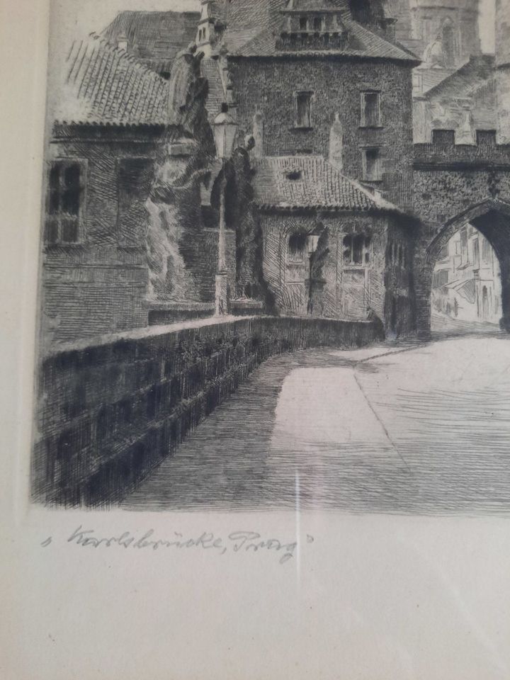 Bild Karlsbrücke in Prag/Bruno Reinhold,1891 Berlin/Radierung in Regensburg