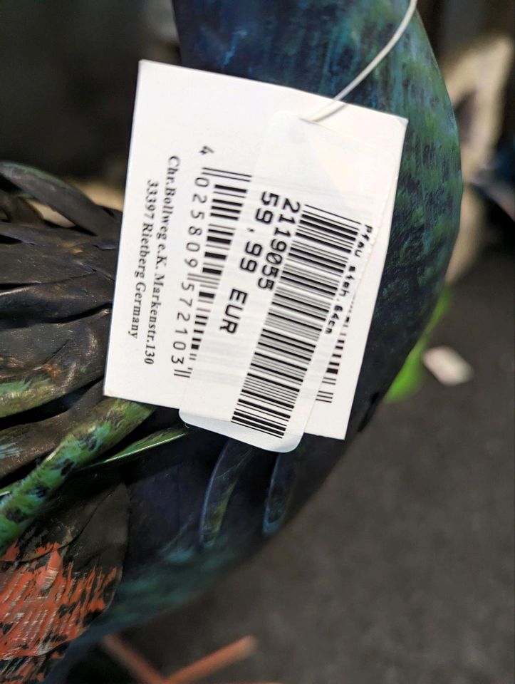 Pfau stehend 64cm aus Metall blau grün Dekofigur Gartenstecker in Kulmbach