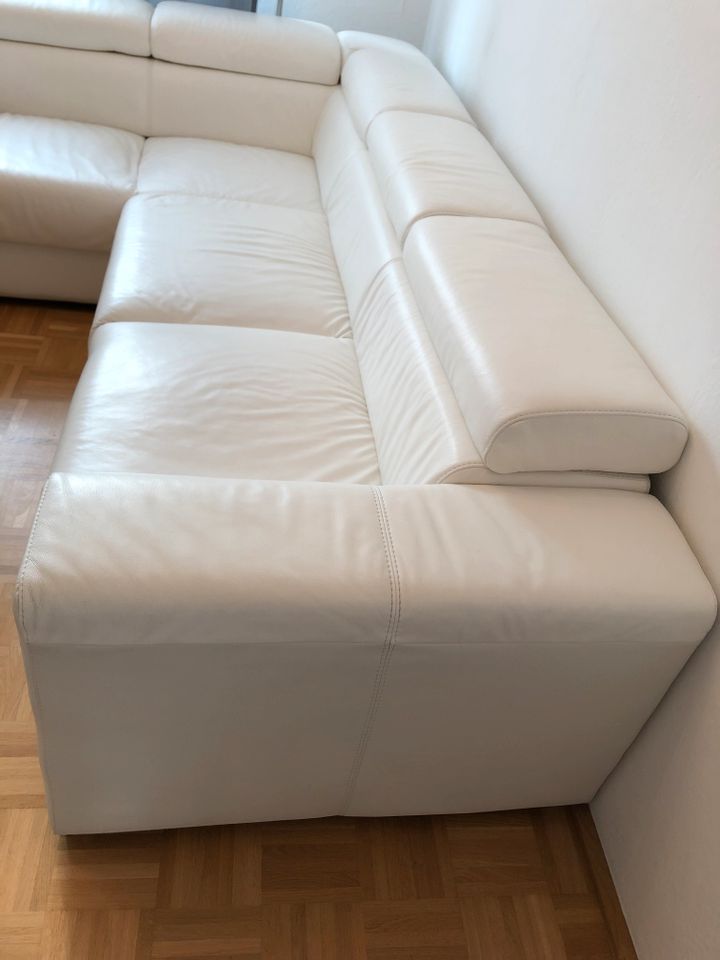 Polsterecke, Ecksofa Ottomane, echtes Leder, weiß, 2,65 x 2,30 cm in Bielefeld