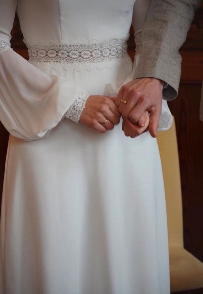 Brautkleid Boho Spitze Langarm weiß Hochzeit s/m 36/38 lang in Berlin