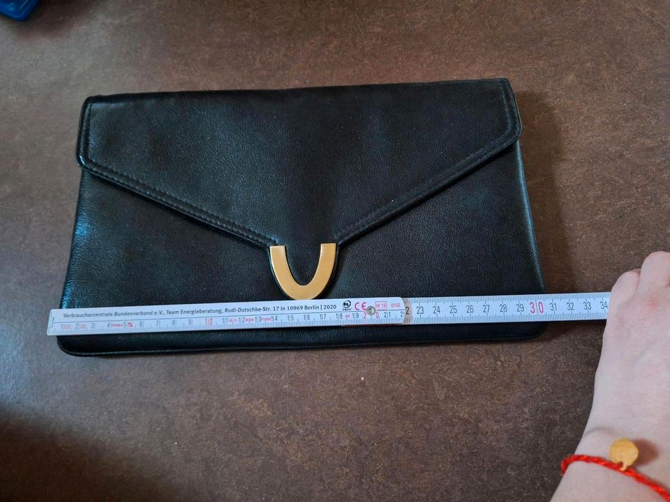 Schwarze Ledertasche Clutch Vintage Retro in Schömberg