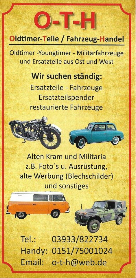 SUCHE: BMW EMW 327, 328 BMW Dixi, Sachsenring P2 P3 Kübel...O-T-H in Genthin