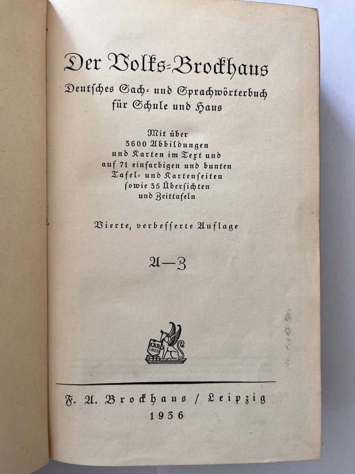 Buch Brockhaus "Volksbrockhaus" 1936 4.Auflage in Stuttgart