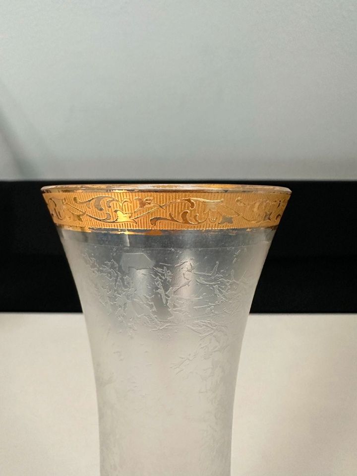 Antike Jugendstil Glas Vase Echtgold Muster Geätzt 22cm France in Korschenbroich