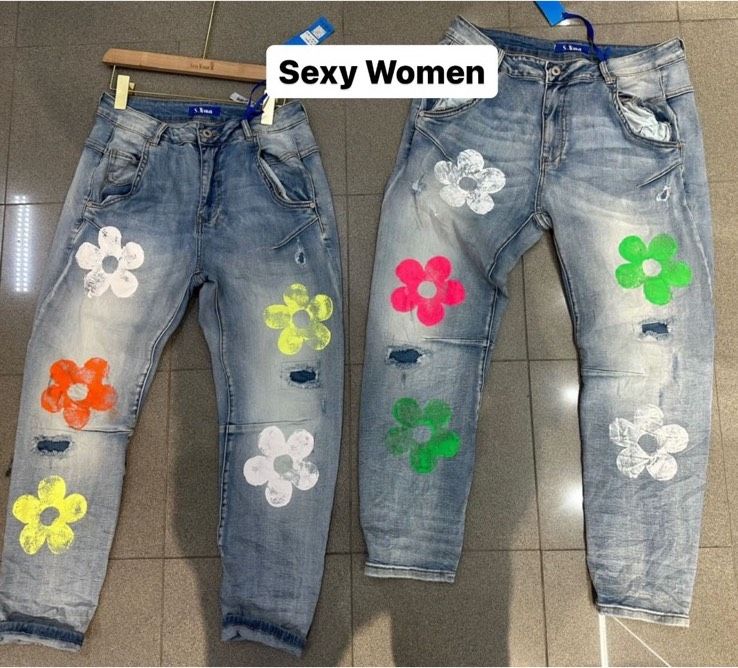 RESTOCK Jeans Hose Sexy Woman Marke Blumen Umschlag Patchwork in Mainz