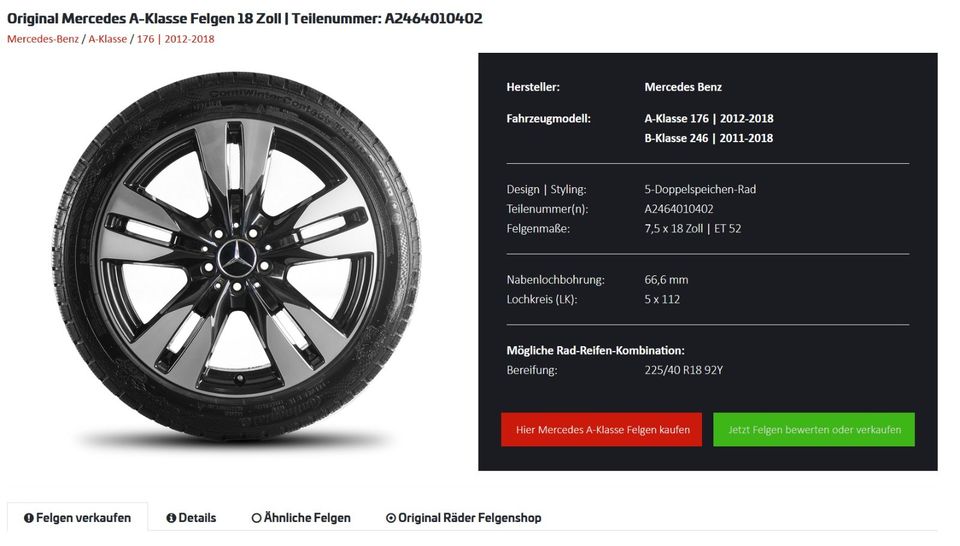 1 Satz Mercedes-Benz Alufelgen 7,5J x 18" // Reifen 225 / 40 R18 in Essen