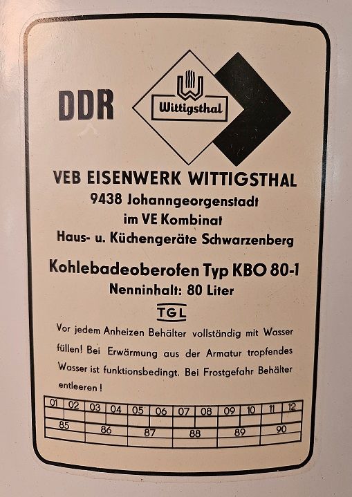 Wittigsthal Kohlebadeofen von 1987 in Zeitz