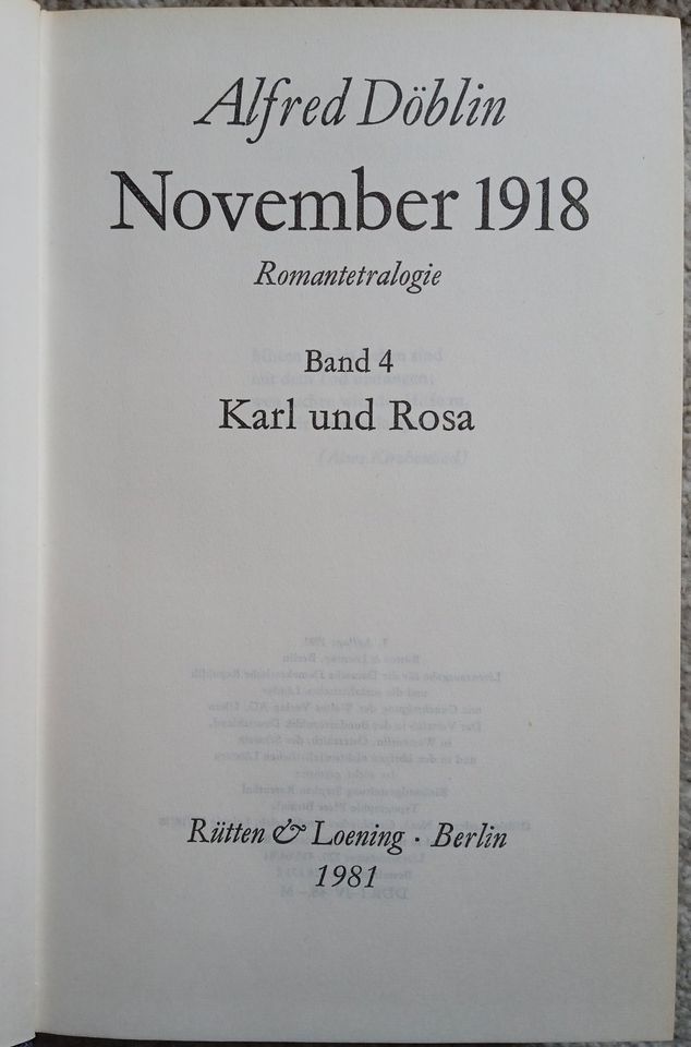 November 1918,  Alfred Döblin, Band 1-4, Romantetralogie in Dresden