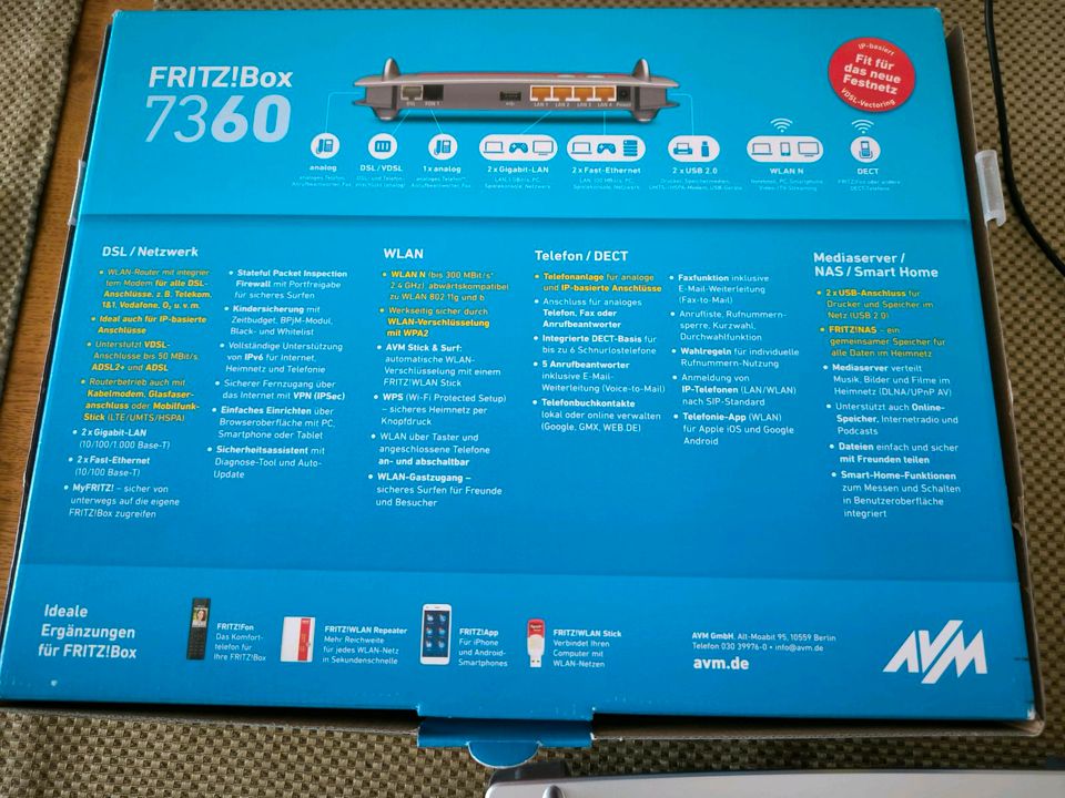 Fritz!Box7360 Router inkl.Netzteil/Telefonkabel/Netzwerkkabel in Dörpen