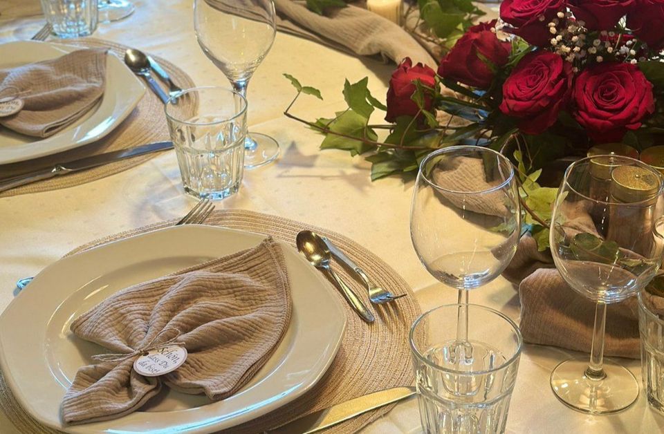 Musselin Stoff Tischläufer Servietten Hochzeit BEIGE mieten Kauf in Waging am See