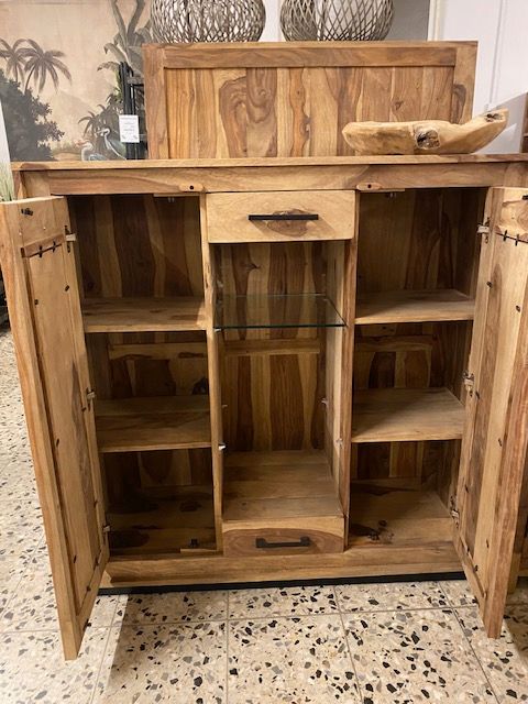 Highboard Holz Sheesham / Palisander natur & Wiener Geflecht B 115 cm in Ronneburg