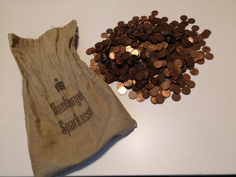 1-Pfennig-Münzen - 1000 Stück in Geld-/Jute-Sack in Magdeburg