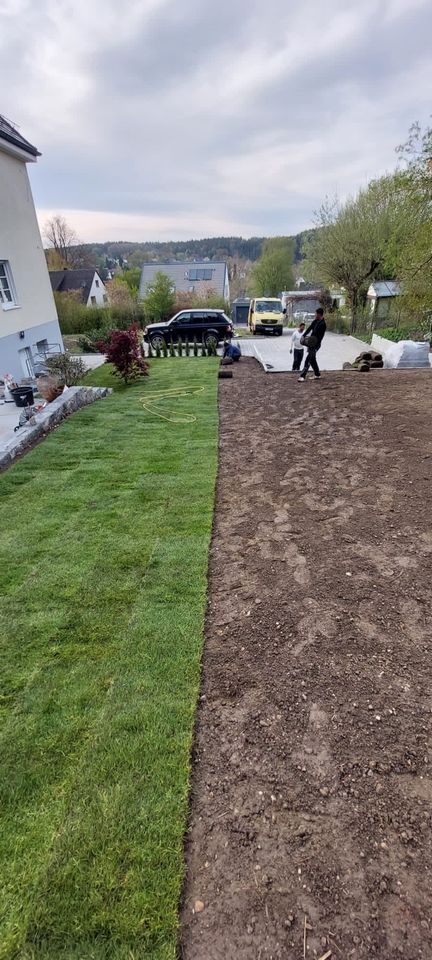 Außenanlage, Galabau, Rollrasen Terrasse Pflastersteine Zaun in Augsburg