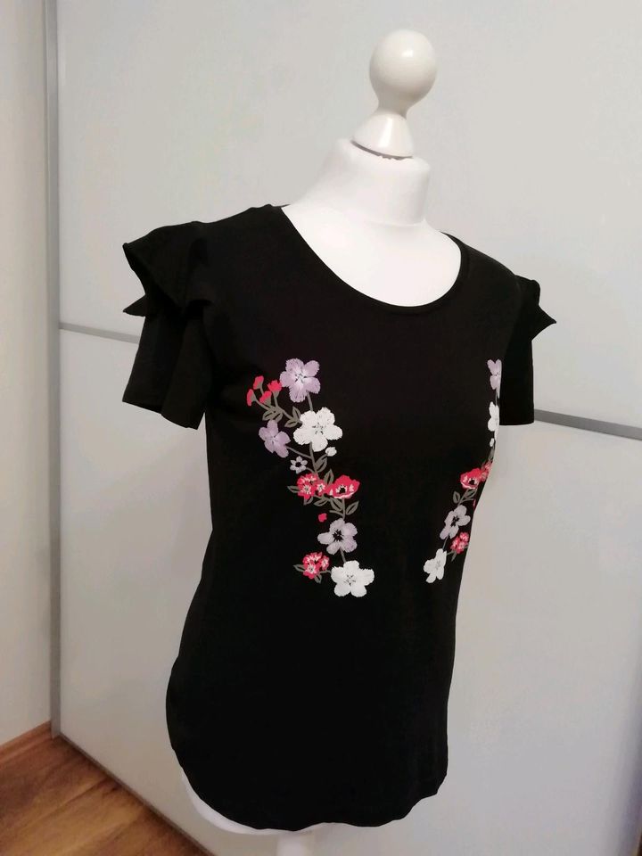 Laura Torelli Shirt T-Shirt schwarz Blumen S 36 in Meiningen