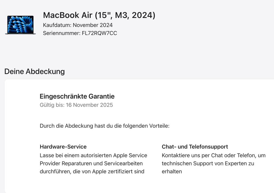 4 Monate alt! Apple MacBook Air 15,3 M3/8/256GB mit Rechnung in Frankfurt am Main