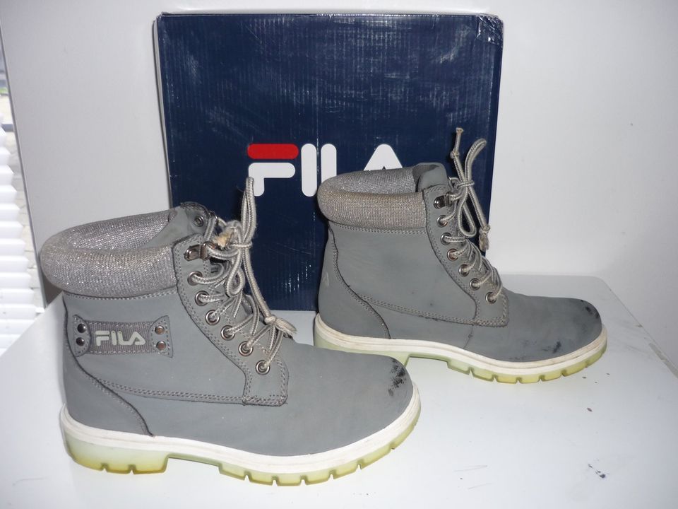 ❤️FILA❤️ MÄDCHEN HALB STIEFEL KUNSTLEDER SCHNÜR BOOTS 36 GRAU in Kamp-Lintfort