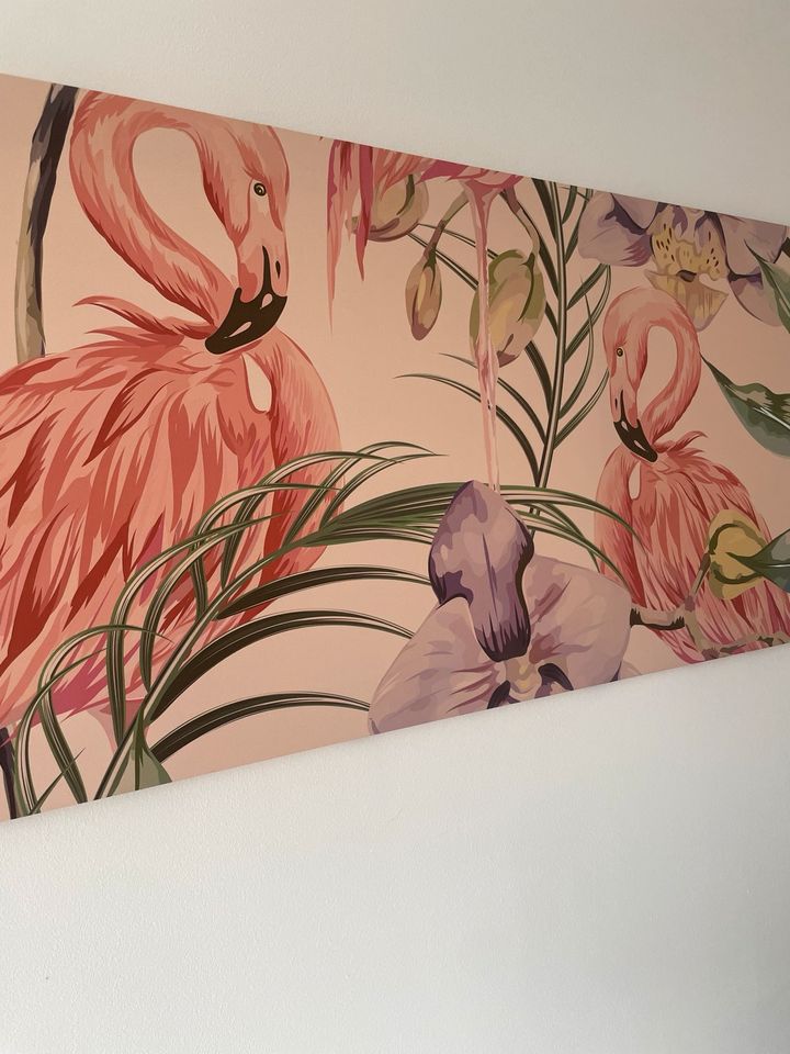 Bild Leinwand Kunstdruck Abstrakt rosa beige Flamingo 140x50 in Ilbesheim
