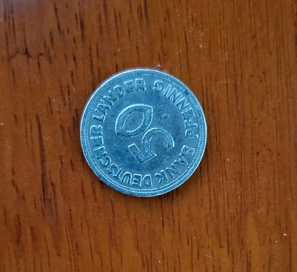 50 Pfennig Münze von 1949 Bank deutscher Länder in Wiesloch