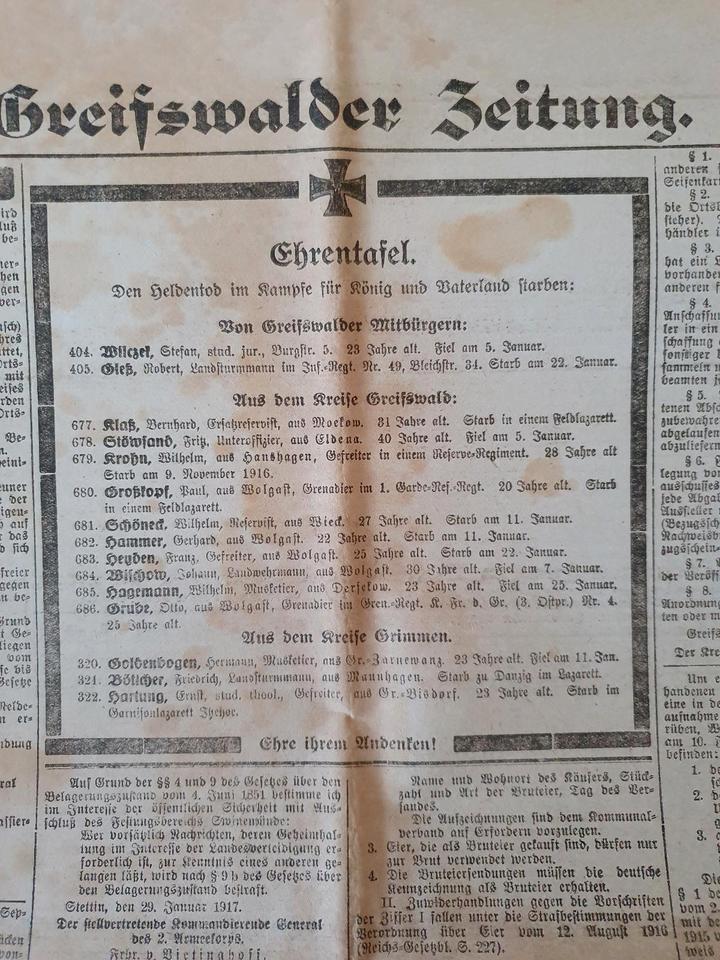 Greifswald 1916-1917 Greifswalder Zeitung Pommern 6 Stück in Rosenbach