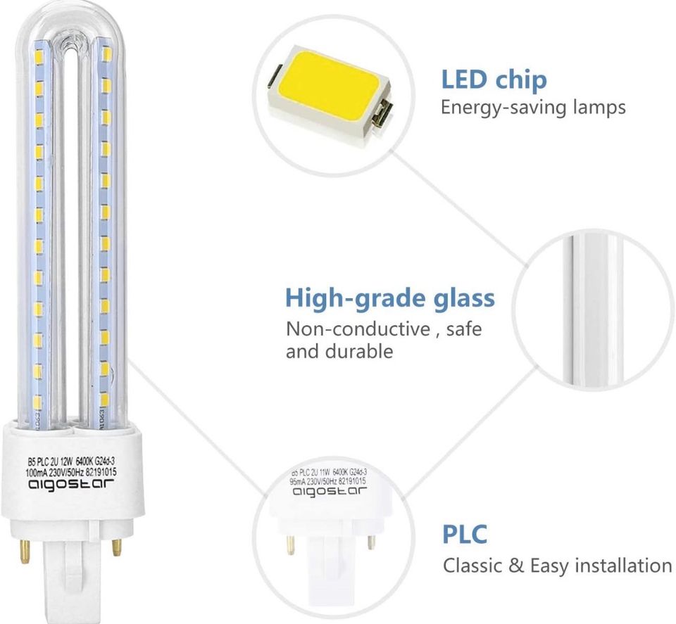 2 × LED kalkweiß 11W PLC G24 Leuchtmittel Aigostar in Hausach