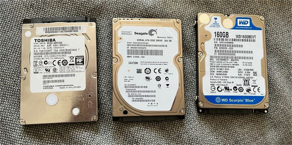 SATA Festplatten, 500GB, 160GB, WD, Toshiba, Seagate in Burtenbach