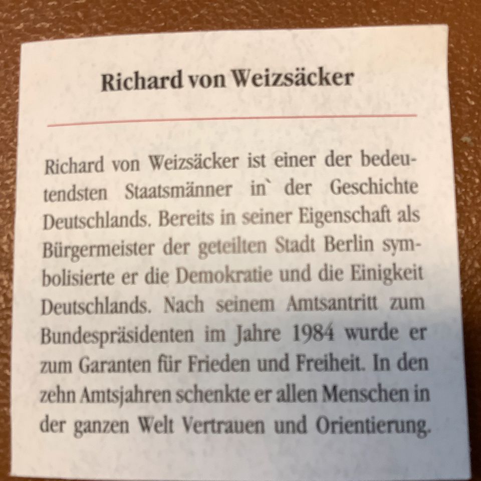Medaille Richard von Weizsäcker - Deutscher Bundespräsident in Berlin