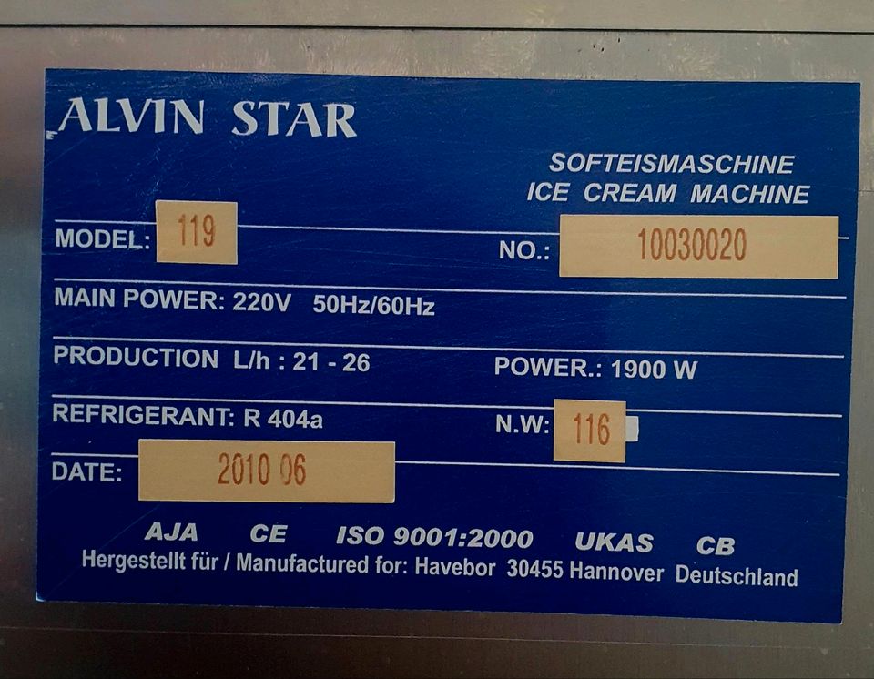 Softeismaschine ALVIN STAR in Karlsruhe