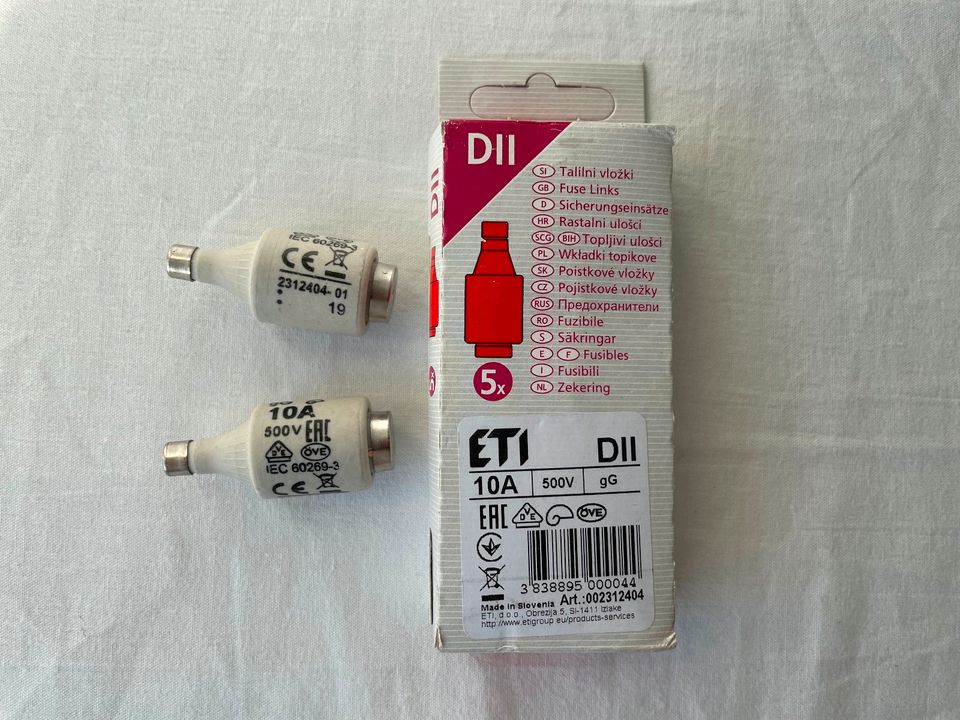 2x DII 10A Sicherung Sicherungen Elektro Sicherungseinsätze Fuse