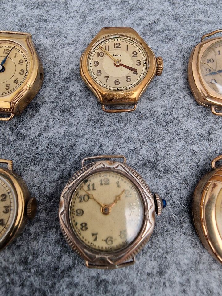 Konvolut 6x Vintage Uhrwerke Uhr GOLD Armbanduhr Taschenuhr ANTIK in Warendorf