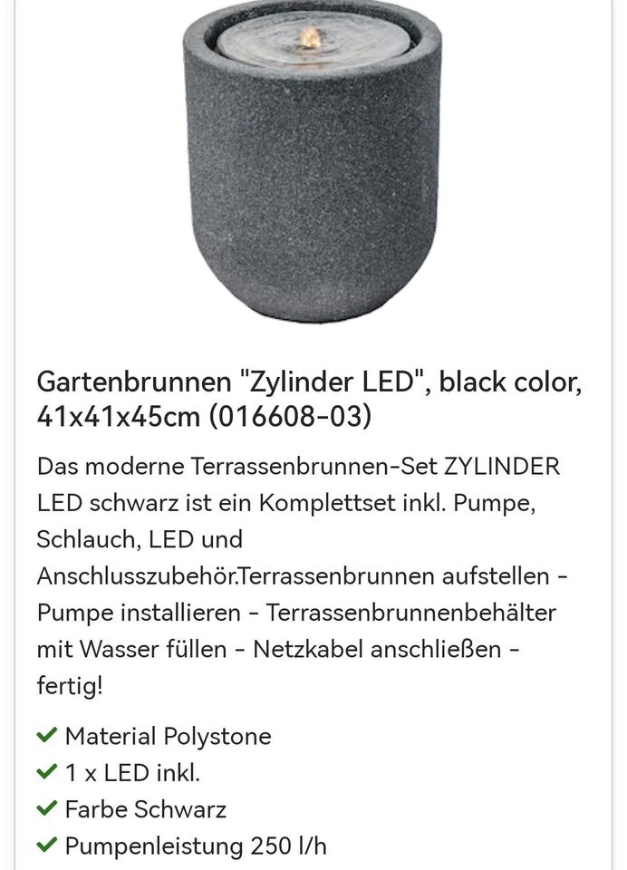 GARTENBRUNNEN ZYLINDER LED SCHWARZ TCHIBO BALKON GARTEN TERRASSE in Saalfeld (Saale)