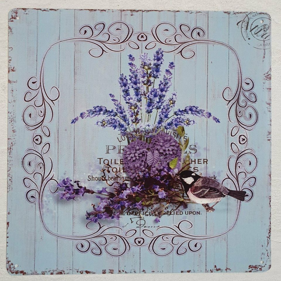 Blechschild Blumen Lavendel Vogel Shabby NEU in Bissendorf