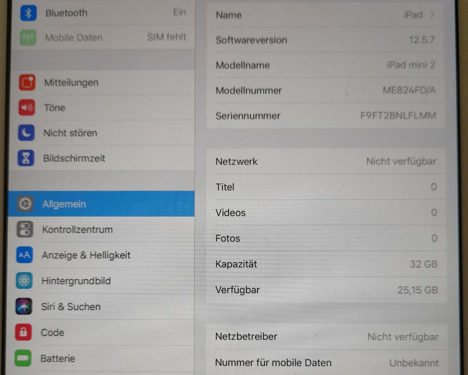 iPad Mini II 32 GB iOS 12.5.7 mit Wifi etc in Hamburg