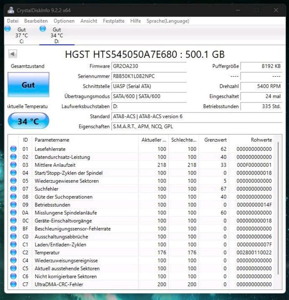 HGST 500GB Festplatte in Sulzbach-Rosenberg