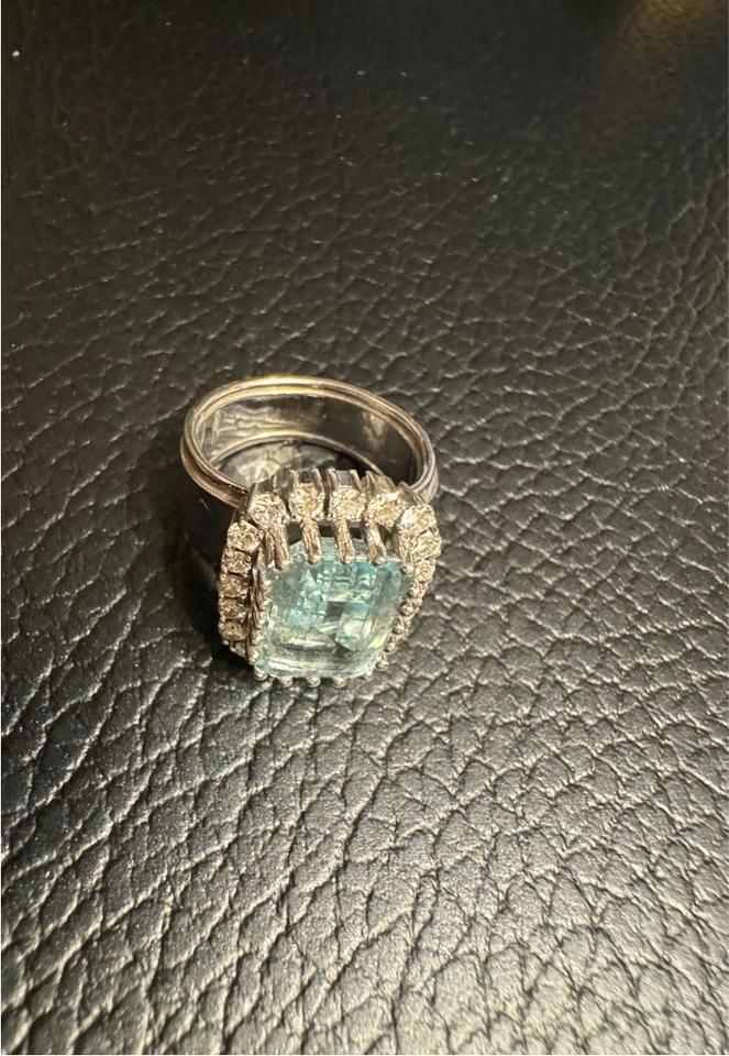 Garnitur Ring und Ohrringe 14k 585 Gold Brillanten Aquamarin in Kirkel