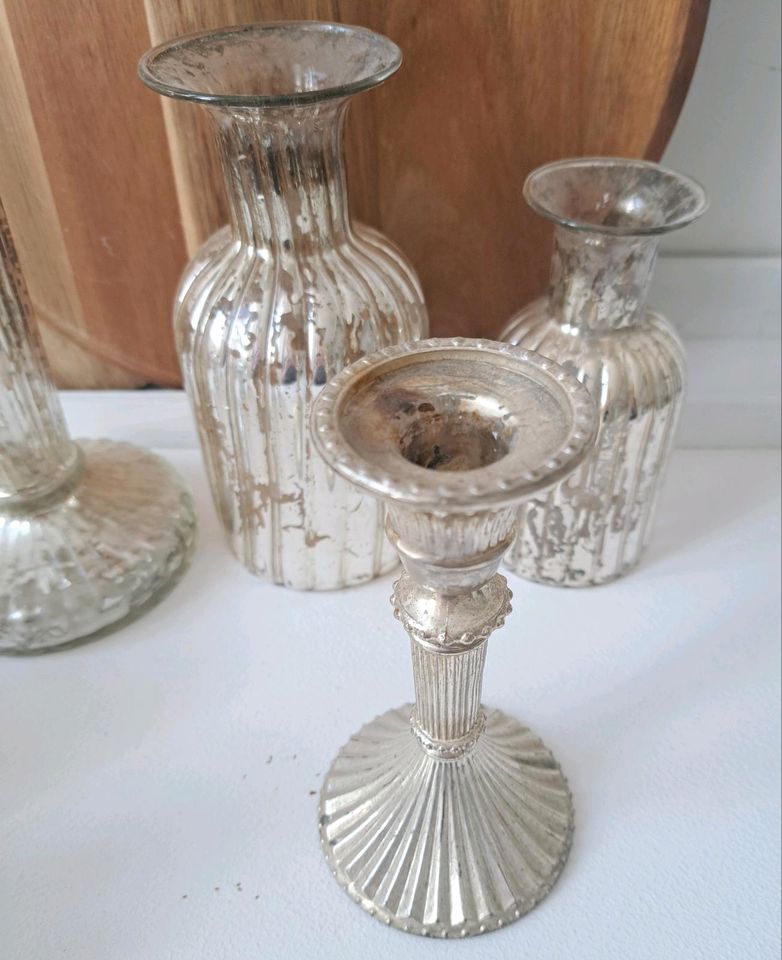 Konvolut Silber Glas Kerzenhalter Vase shabby chic in Bad Karlshafen