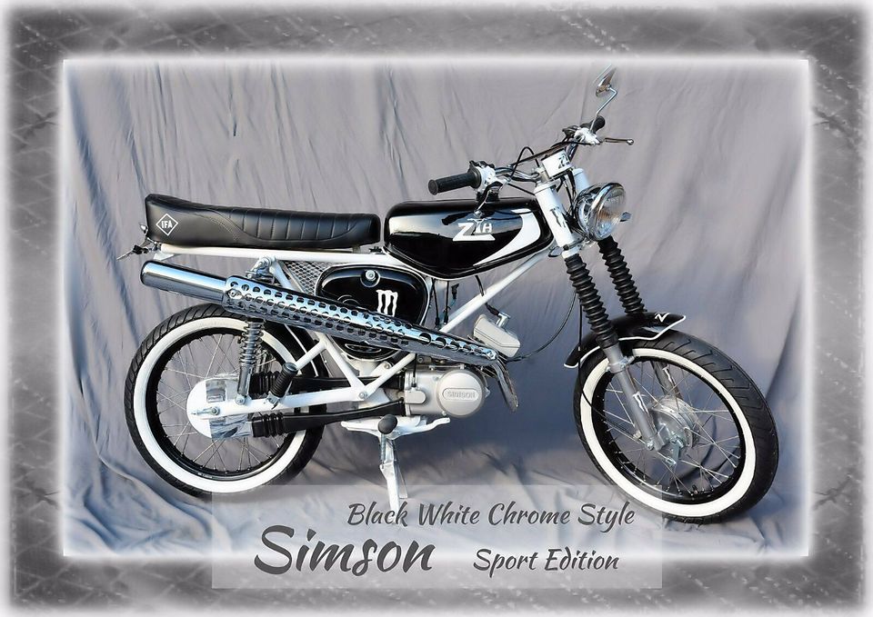 Simson S51 - NEUAUFBAU - Sport Edition - Black White Chrome Style in Wiehe