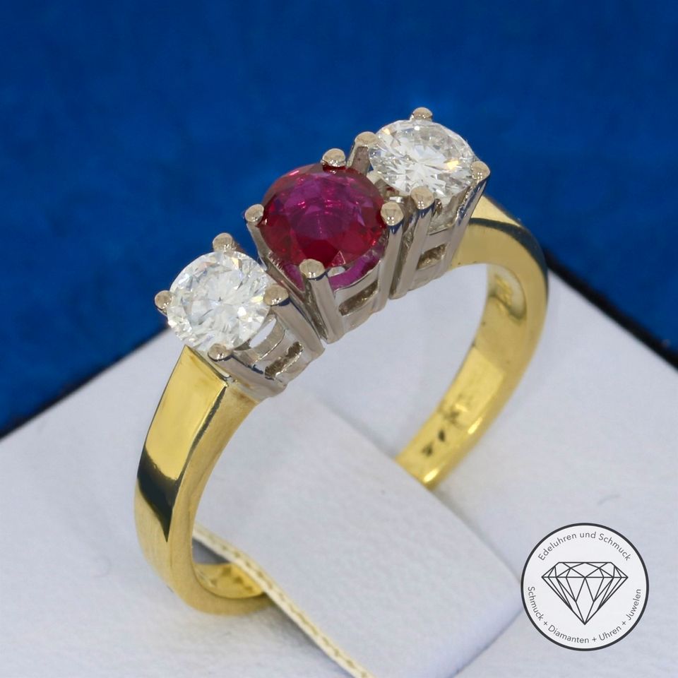 Wert 3.200,- Rubin Brillant Ring 750 / 18 Karat Gold xxyy 174626 in Dortmund